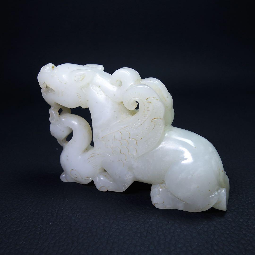 漢時代/唐時代和田玉 和田玉　鳳凰と飛べる虎　彫刻 高古玉 置物 旧家蔵出し