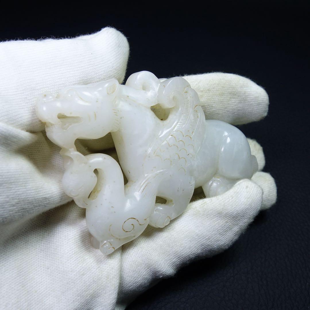 漢時代/唐時代和田玉 和田玉　鳳凰と飛べる虎　彫刻 高古玉 置物 旧家蔵出し