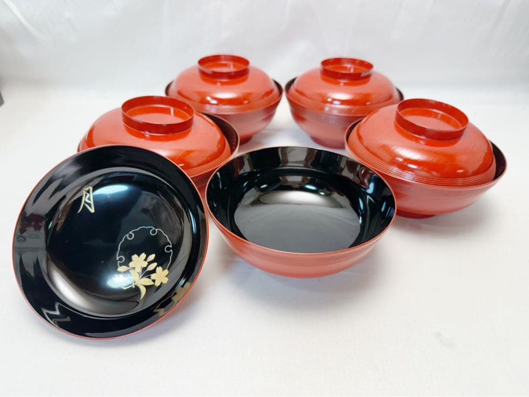 未使用 懐石道具 揃え 木製黒塗 五客揃 和食器 利休形 茶器揃 懐石料理 共箱