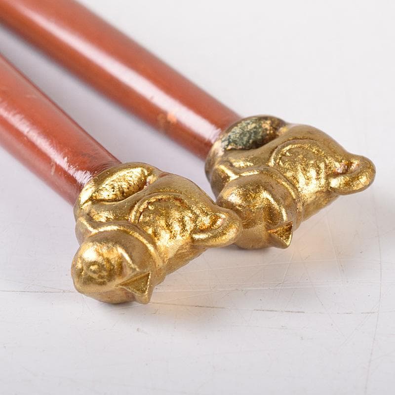 岩田屋特製　鉄山造　狛犬摘銅火箸　共箱　C　7467