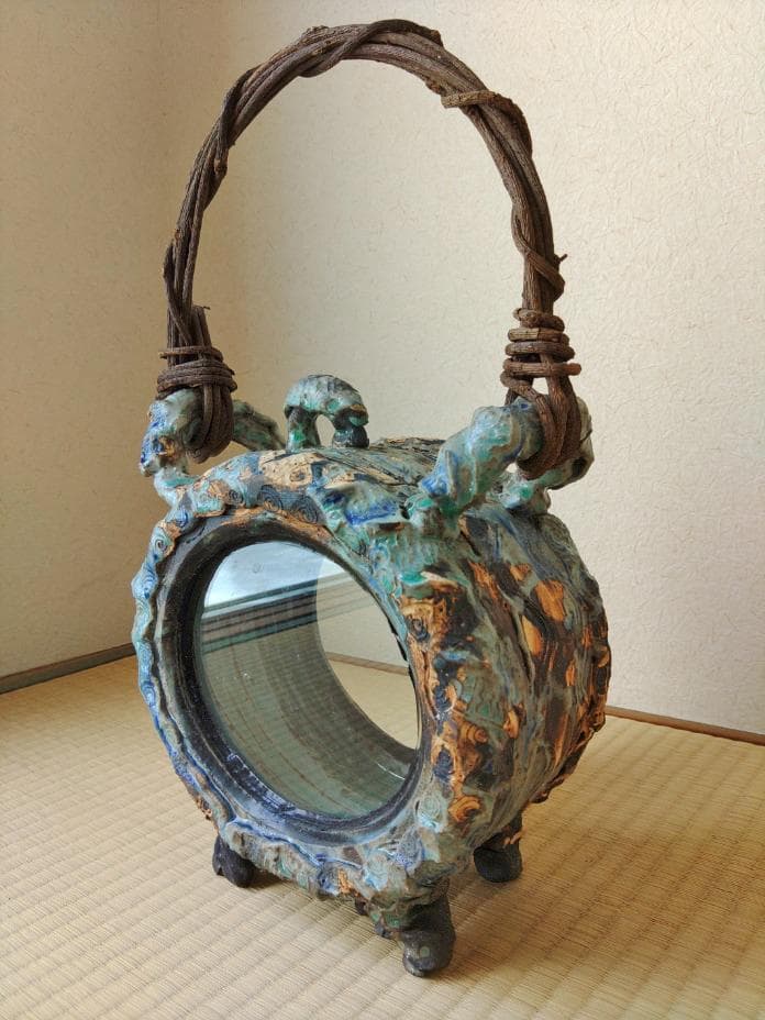 和＆アジアンテイスト　丸型の陶器の水槽　ベタや金魚やメダカ＆インテリアに