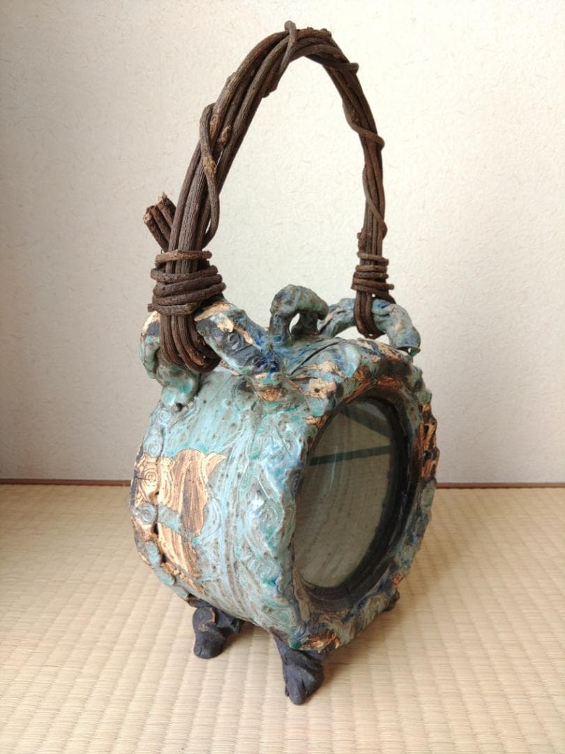 和＆アジアンテイスト　丸型の陶器の水槽　ベタや金魚やメダカ＆インテリアに