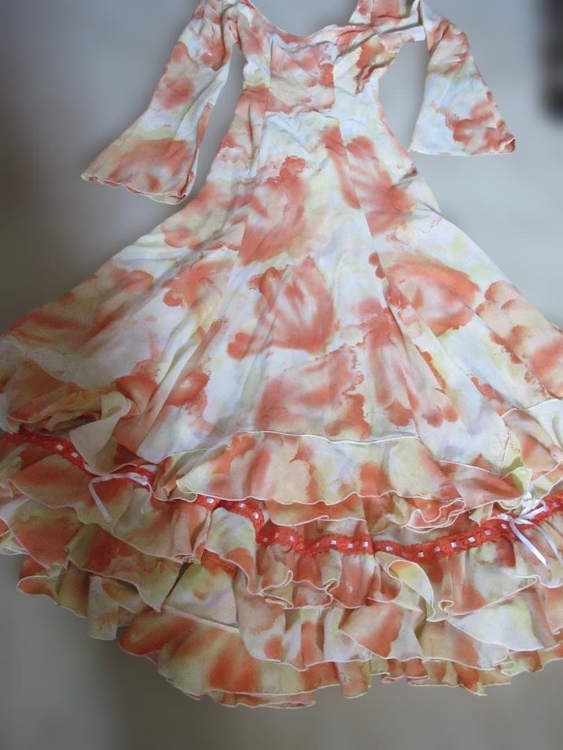 クリーム地　オレンジぼかし模様　重ねワンピース