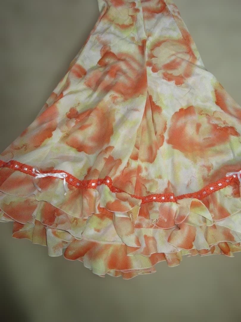 クリーム地　オレンジぼかし模様　重ねワンピース