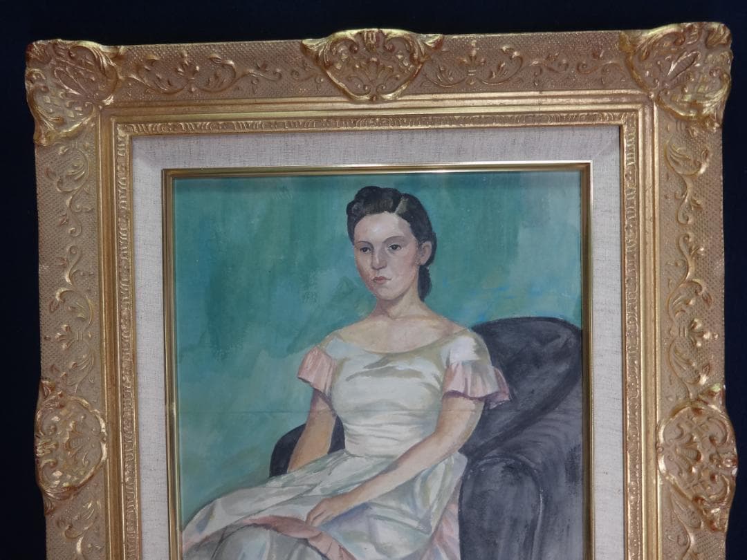 小磯良平 貴族婦人像 1960年頃 肉筆油彩画 美人画 写真や印刷ではない