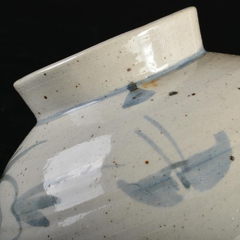 朝鮮美術　李朝　高麗白磁　染付　花文　丸壷　D　R6758