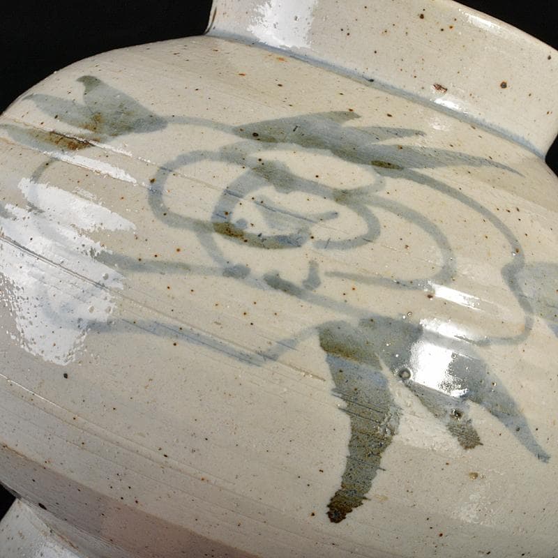 朝鮮美術　李朝　高麗白磁　染付　花文　丸壷　D　R6758