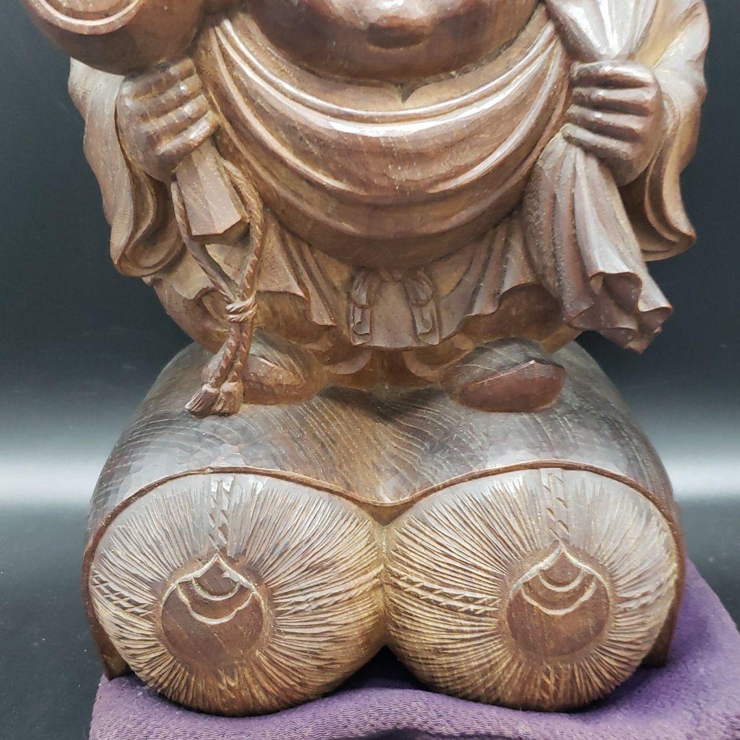 木彫り　大黒様　一刀彫　手彫り　細密　欅　置物　時代物　総重量4.8㎏　送料無料