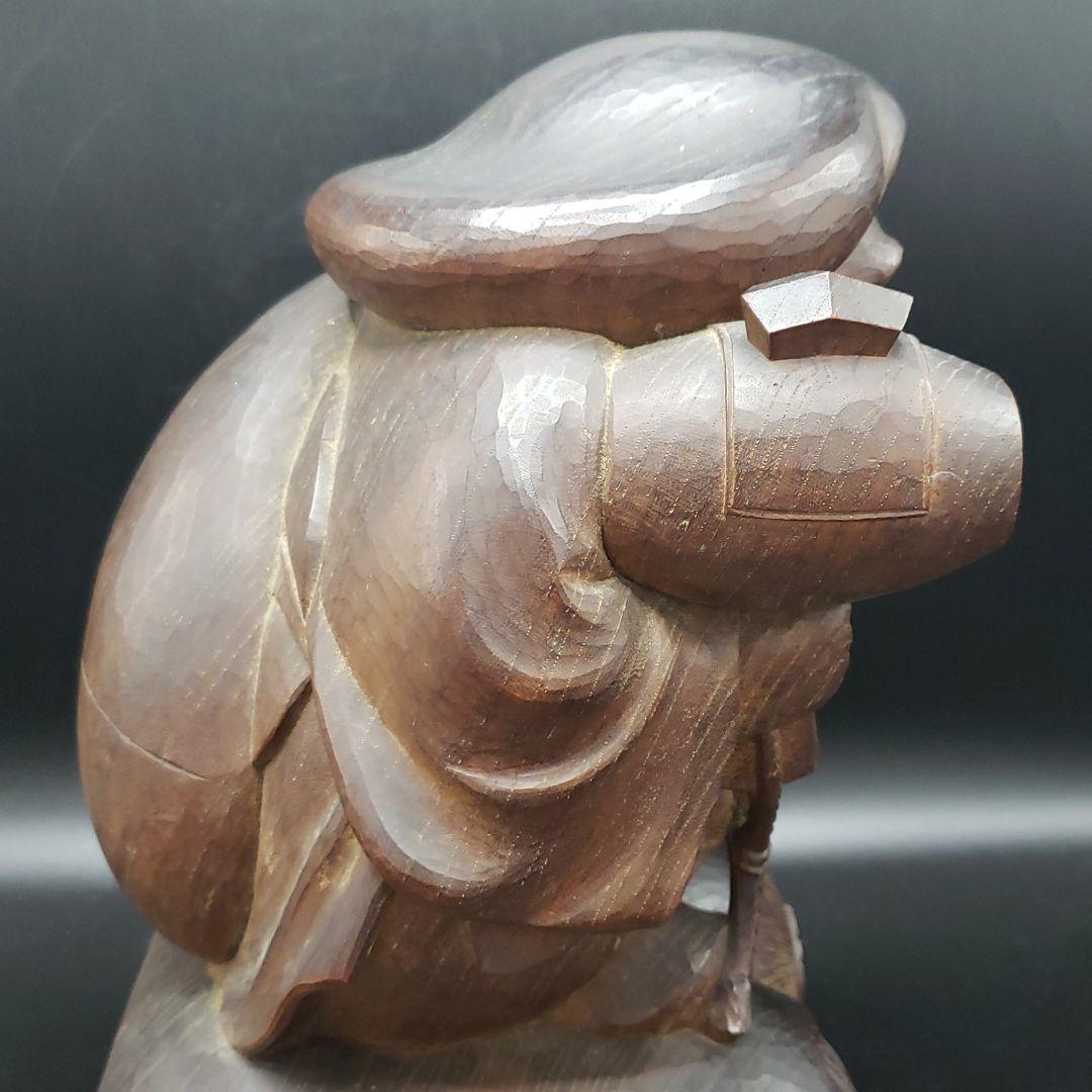 木彫り　大黒様　一刀彫　手彫り　細密　欅　置物　時代物　総重量4.8㎏　送料無料
