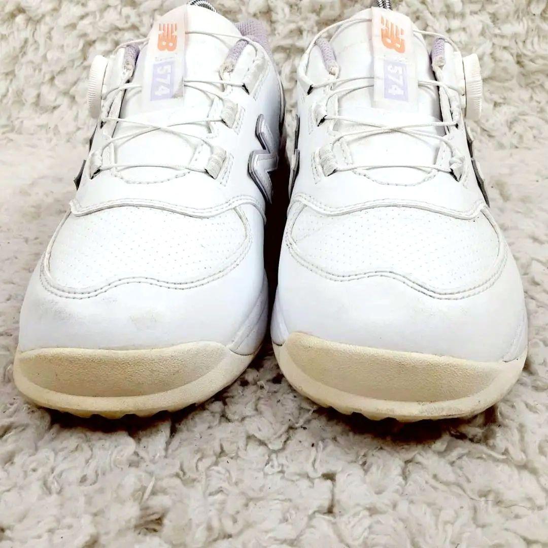 美品 23.5㎝◎new balance 574 スパイクレスゴルフシューズ 白