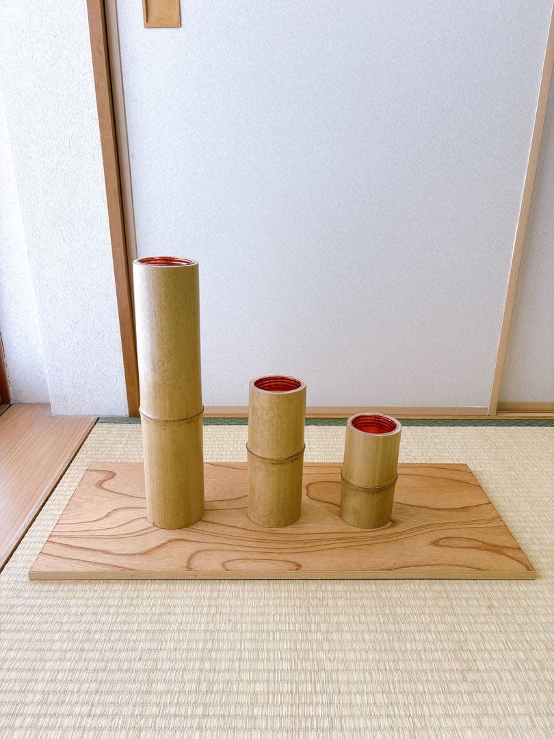 80 短三管筒　3本セット　竹製　華道　生花　格花　花器　水仙