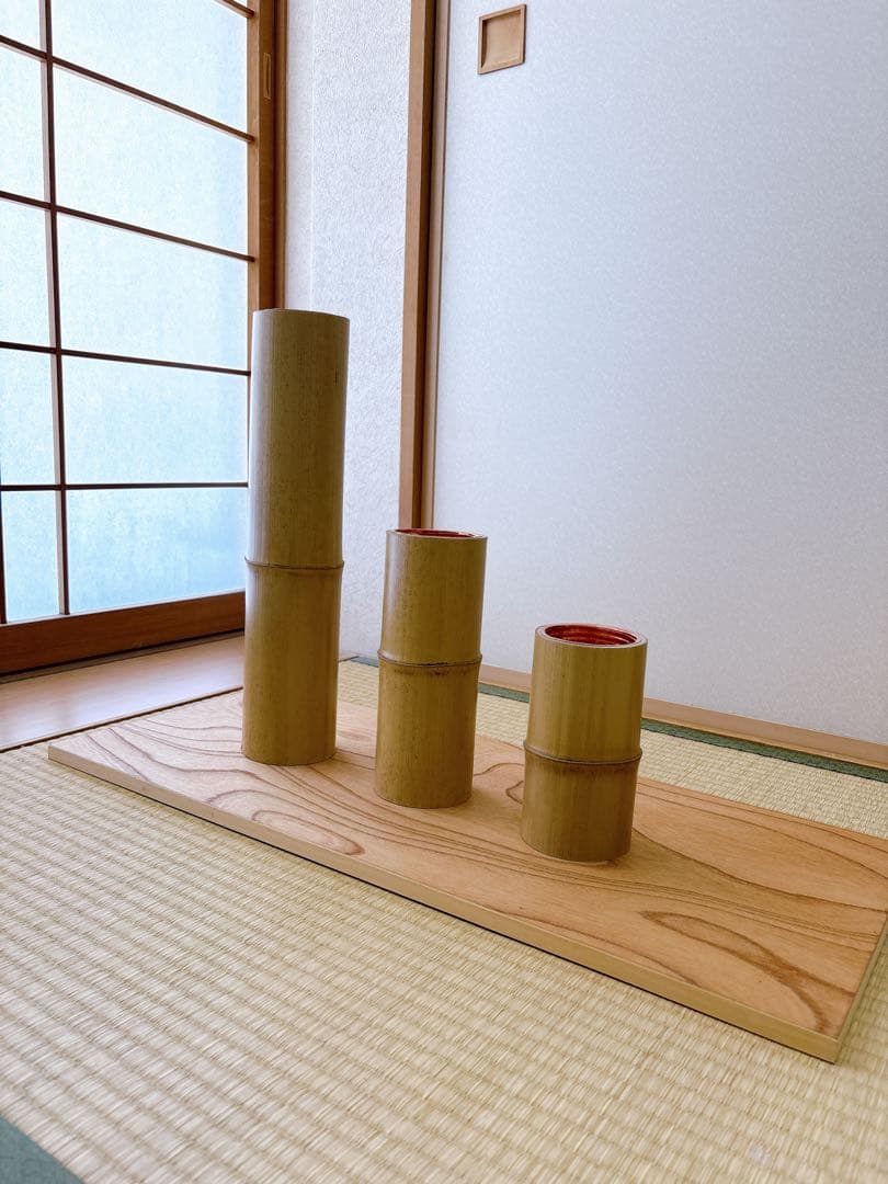 80 短三管筒　3本セット　竹製　華道　生花　格花　花器　水仙