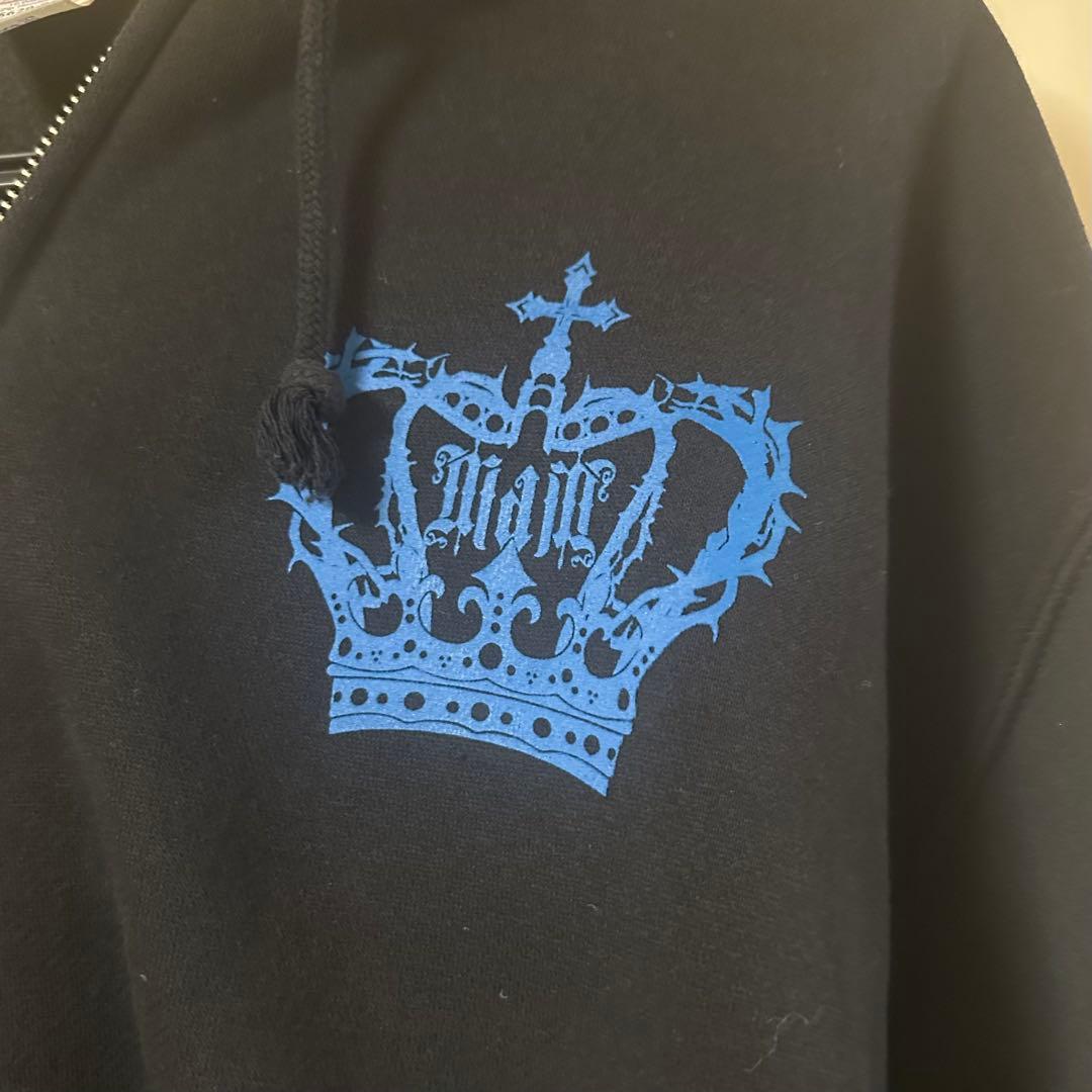 Moi dix Mois 棘の王冠裏起毛ジップアップパーカー 黒×ブルー