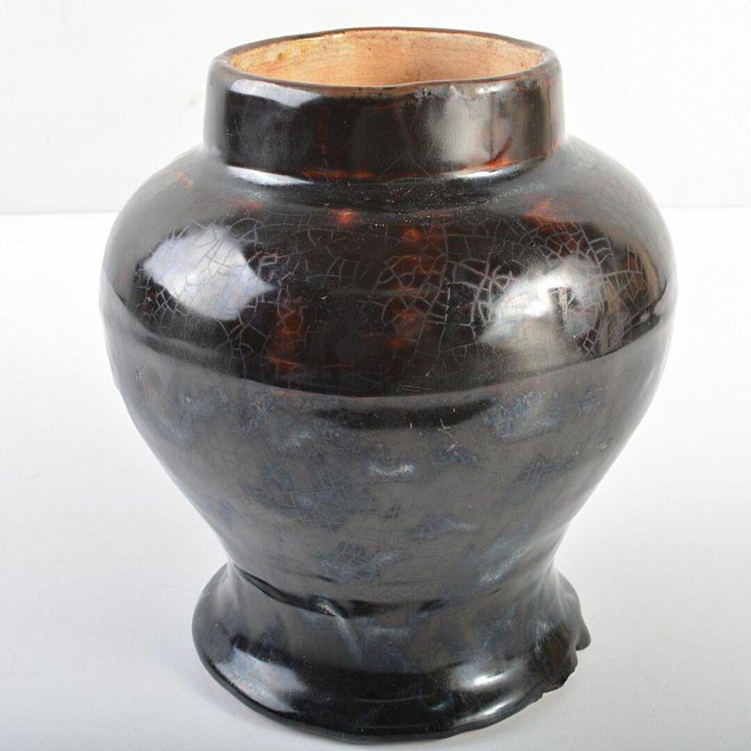 磁州窯黒釉　花文瓶