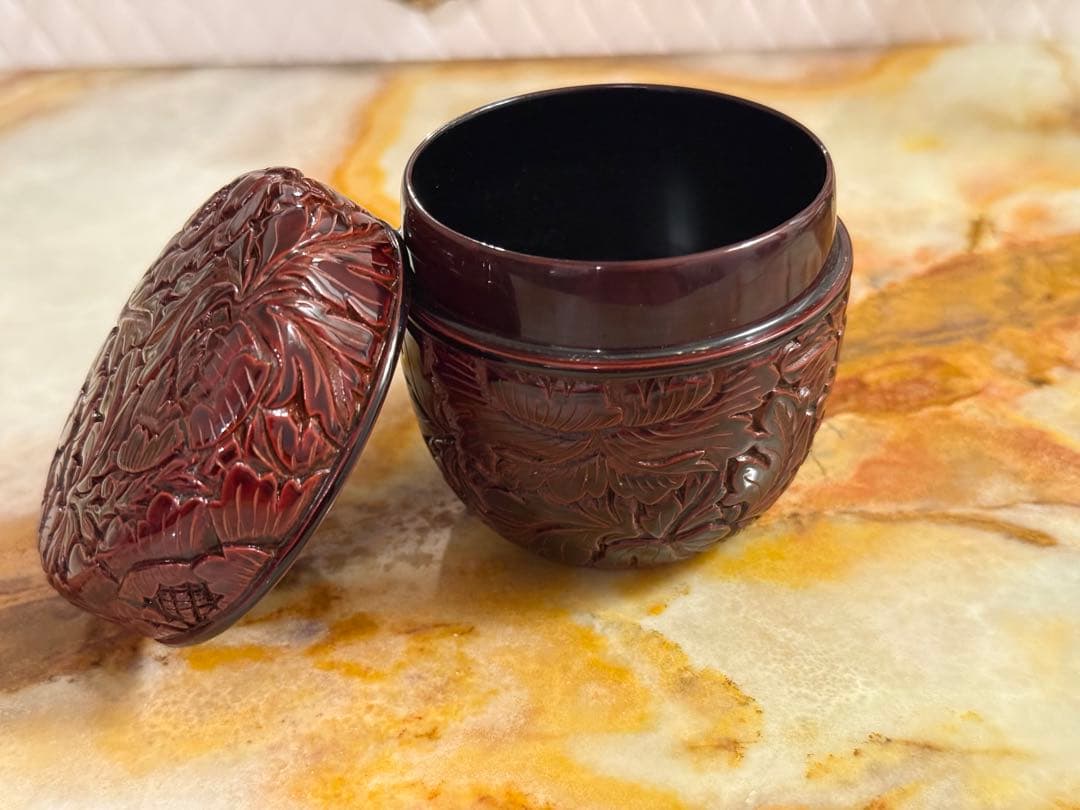 ⭐︎美しい牡丹　村上堆朱　漆器 棗茶道具伝統工芸