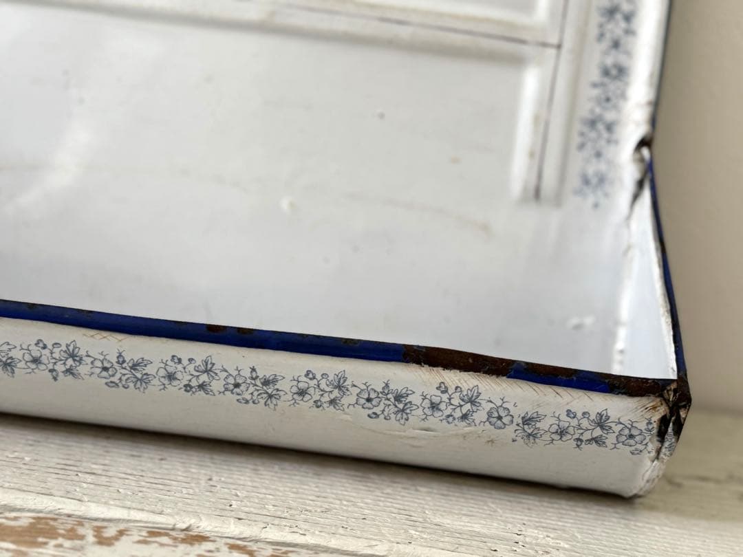 フランスアンティーク ホーローレードルラック花と風景の手描き絵 ハンドペイント