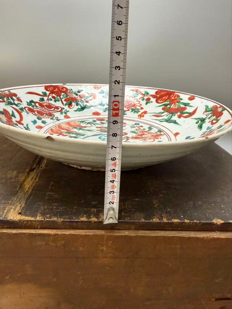 DT518 中国美術 呉須赤絵 鳳花紋皿 35.5cm 明末期 美品