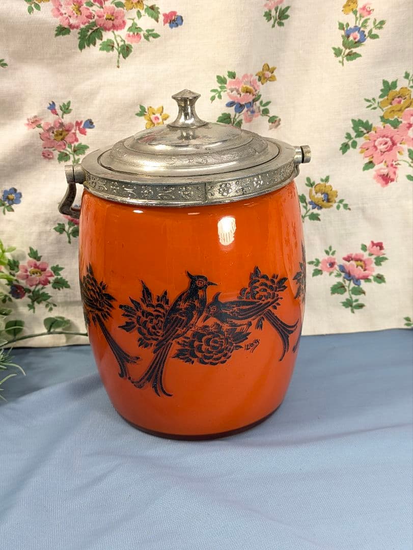 イギリス アンティーク ガラス製 ビスケットバレル