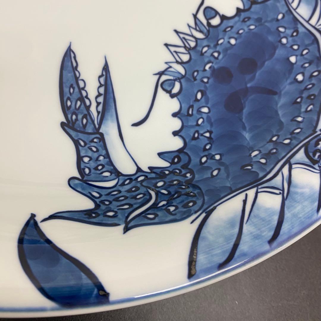 源右衛門　有田焼　染付蟹絵　大皿　飾り皿　36.8cm