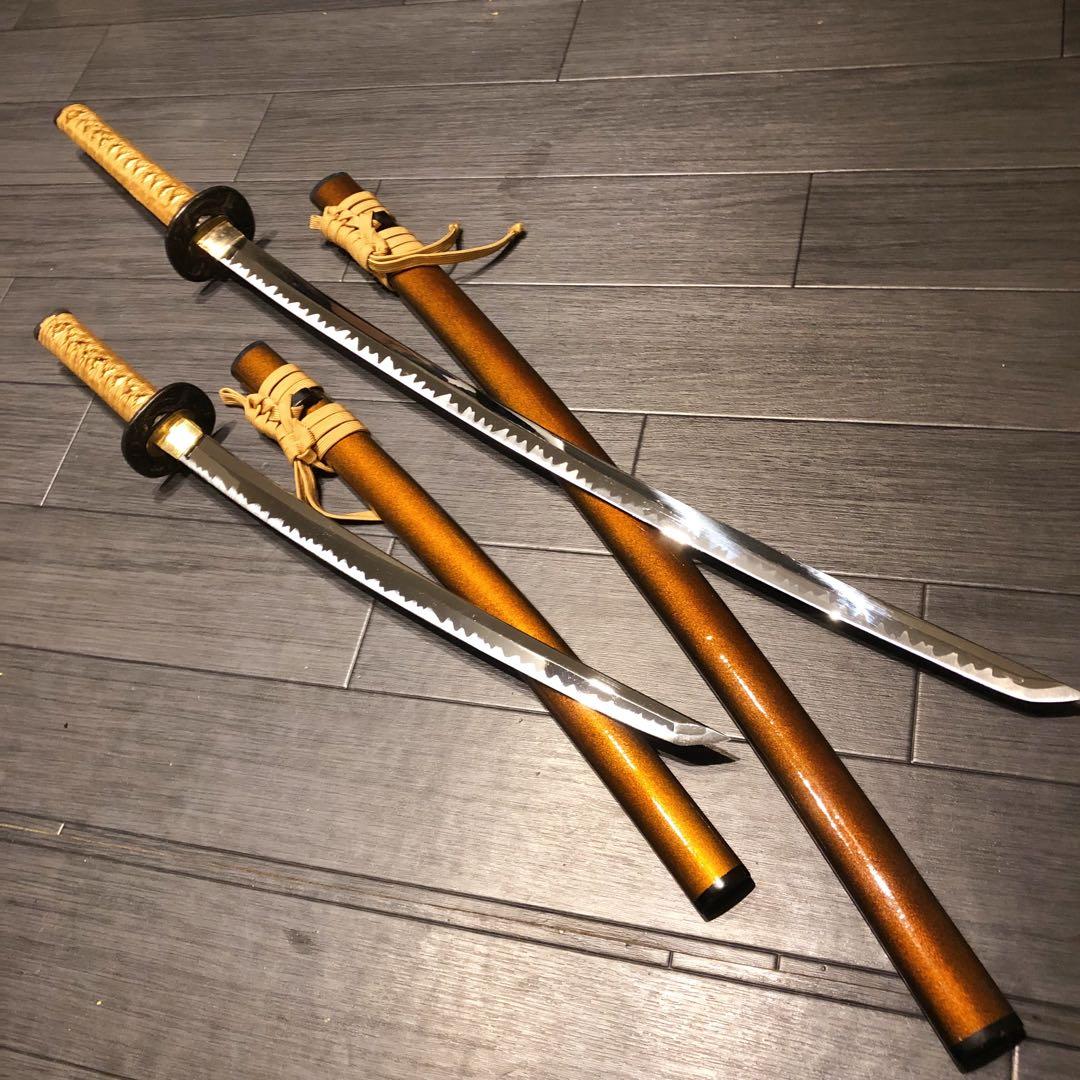 本格模造刀　居合刀　 美術刀剣　太刀　脇差　大小セット　橙拵え