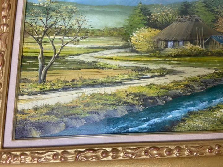沢健 『山村』 油彩 油絵 絵画 原画 肉筆 額装 直筆画