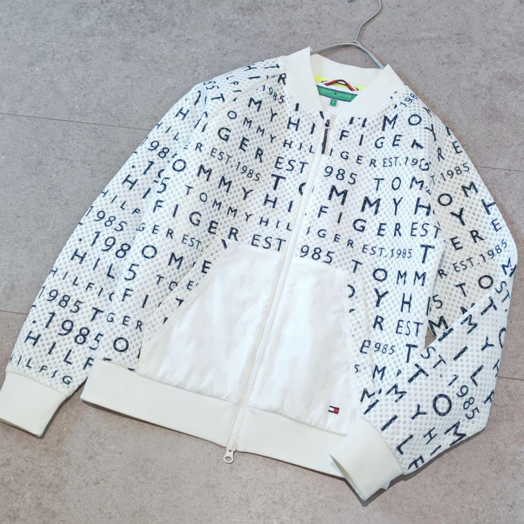 【トミーヒルフィガーゴルフ】ロゴ総柄メッシュブルゾン ジャンパー 袖リブ ゴルフ
