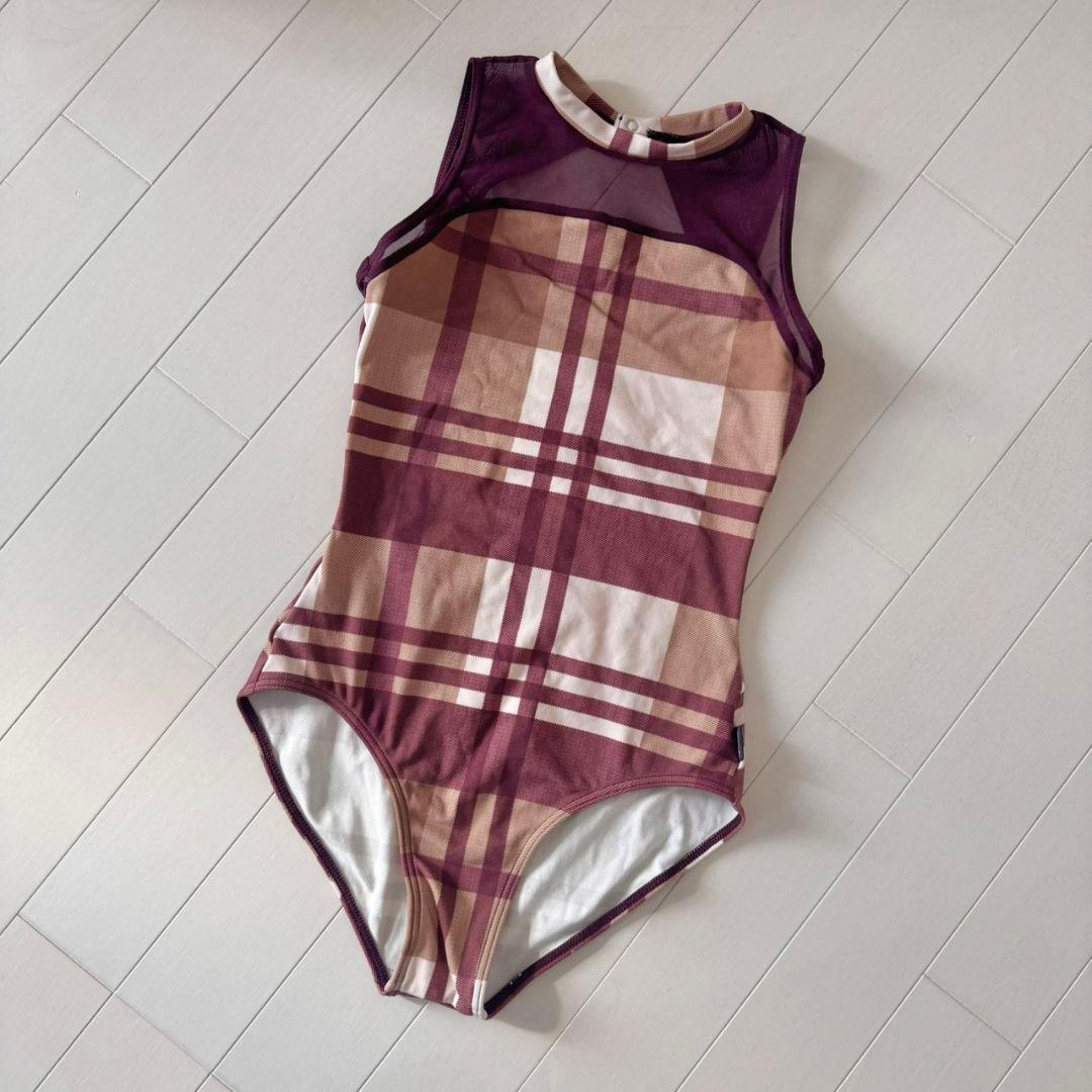 チャコット　レオタード　キッズ　チェック柄　ハイネック