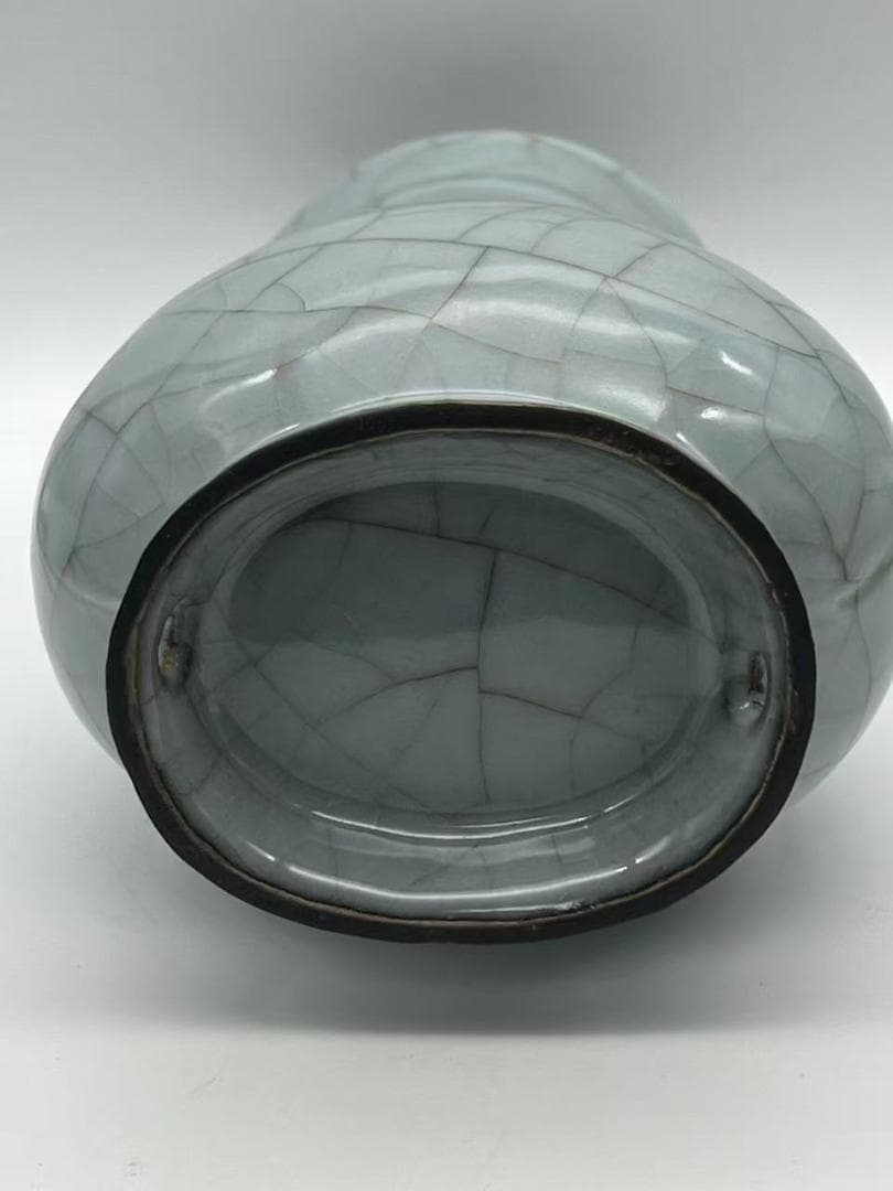 南宋時代 青磁　官汝窯貫耳瓶 汝官窯　【旧家蔵出し】希少貴重(A-92)