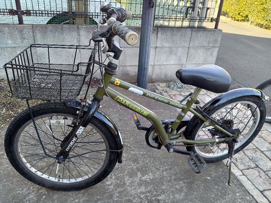 値引可★【東京/引取/配送】キッズバイク オリーブグリーン 20インチ 前カゴ付