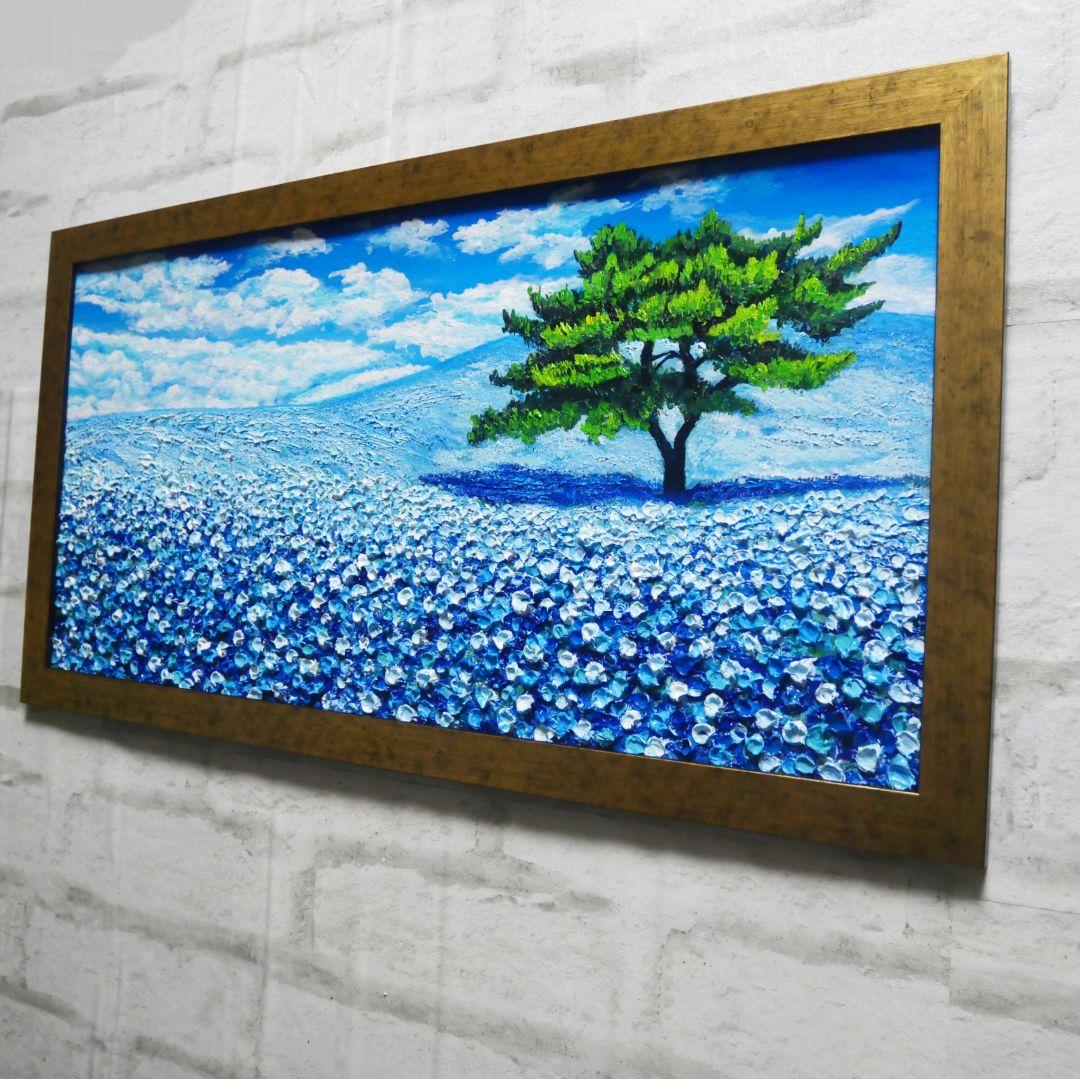 油絵 油彩 油彩画 絵 絵画【青いネモフィラの丘】