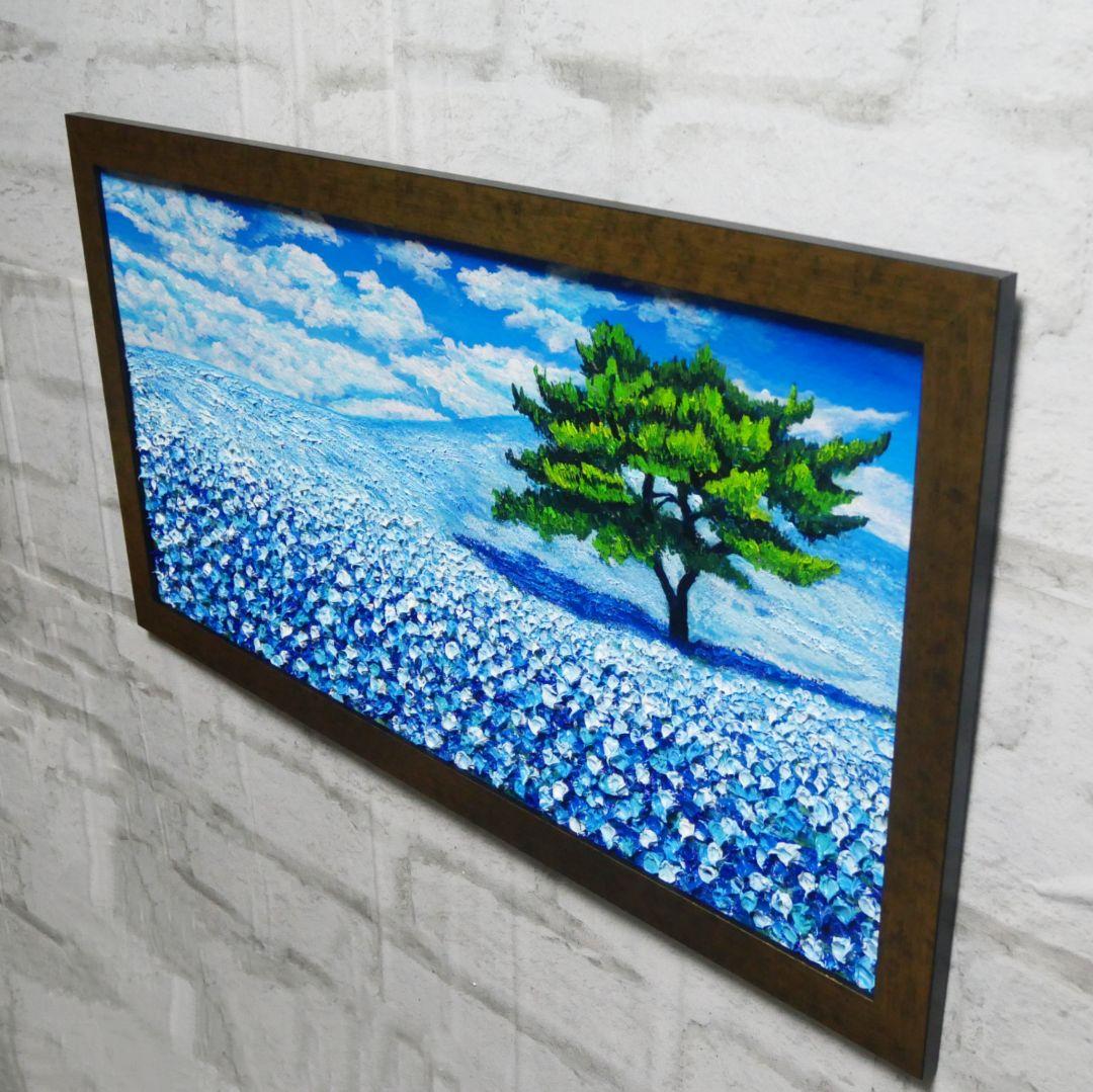 油絵 油彩 油彩画 絵 絵画【青いネモフィラの丘】