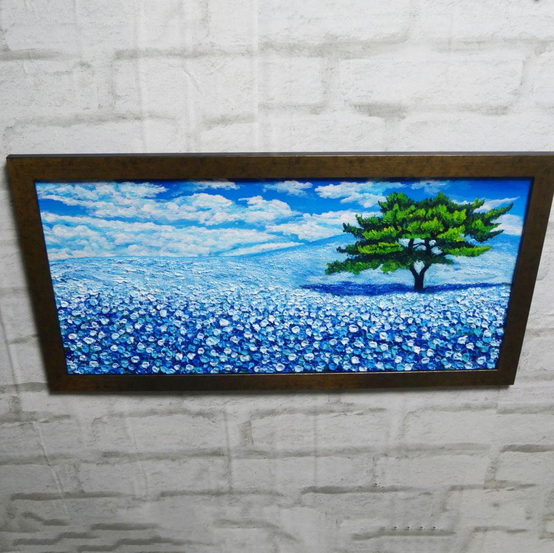 油絵 油彩 油彩画 絵 絵画【青いネモフィラの丘】