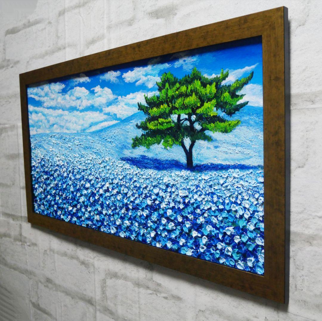 油絵 油彩 油彩画 絵 絵画【青いネモフィラの丘】