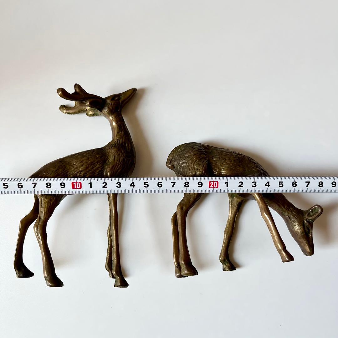 金属　真鍮　鹿　ペア　置物　中