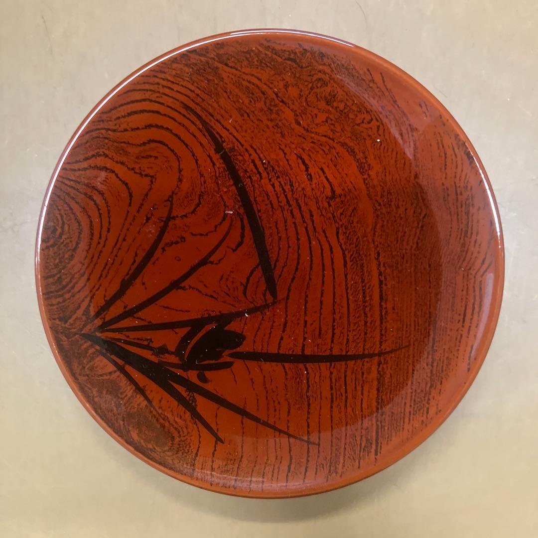 赤い漆器 丸型 黒い竹模様 5箱セット