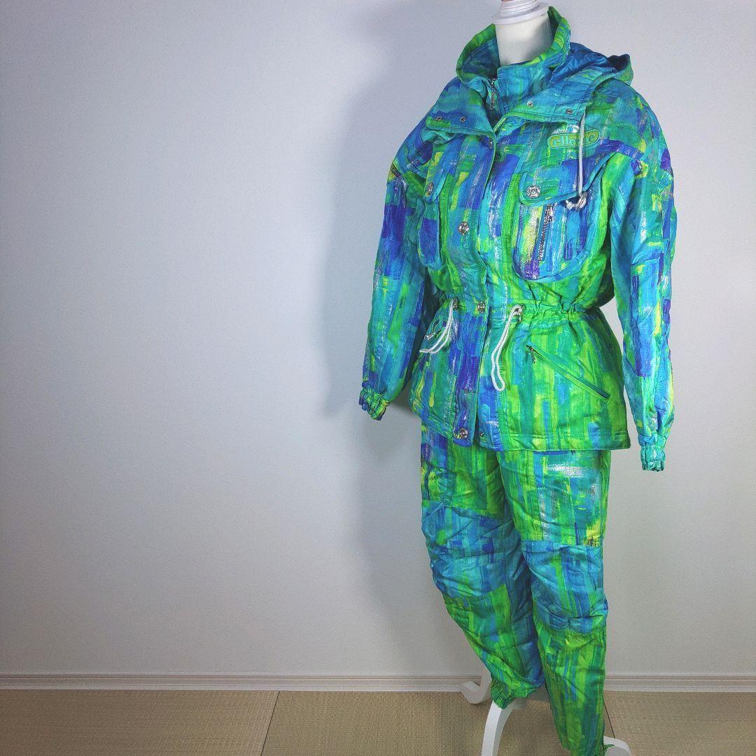 エレッセ　昭和レトロ　レディース　スキーウェア　Lサイズ　上下　ブルー　グリーン