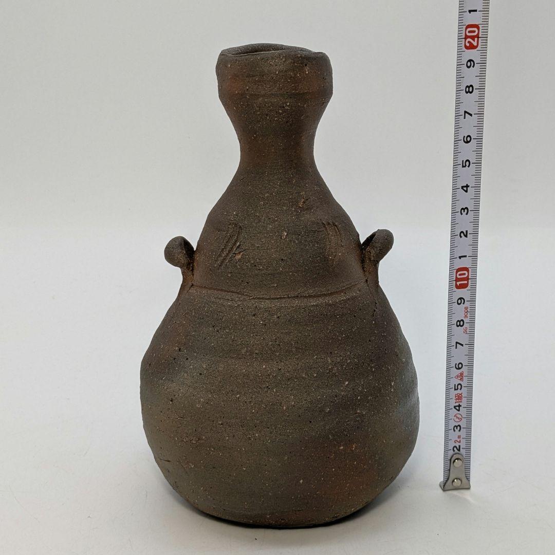 岡山県重要無形文化財 金重晃介 備前焼 耳付一輪花入 共箱合布 花器 花瓶 花生