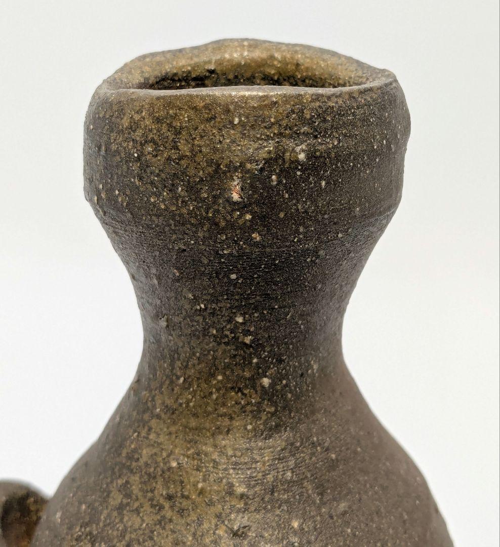 岡山県重要無形文化財 金重晃介 備前焼 耳付一輪花入 共箱合布 花器 花瓶 花生