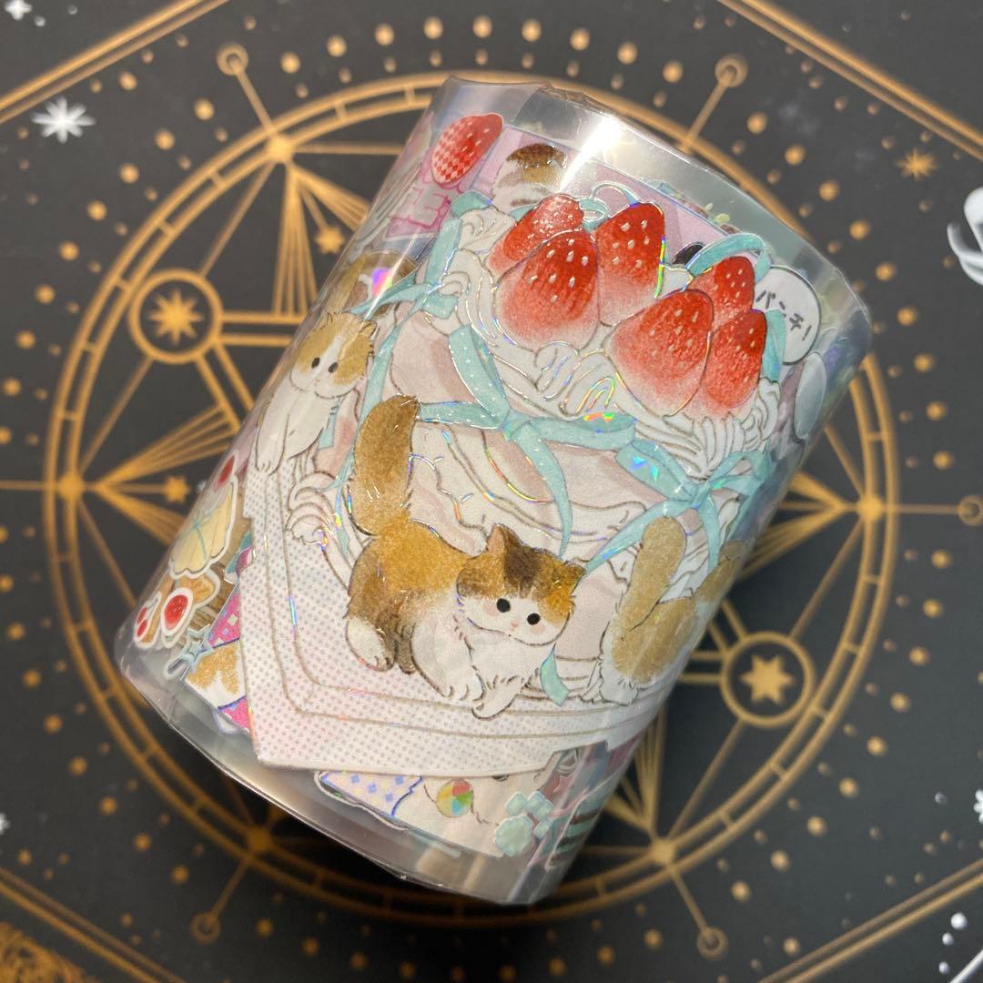 【9090】海外　マスキングテープ　3/5/巻　貝殻光　猫　動物　ケーキ　装飾系