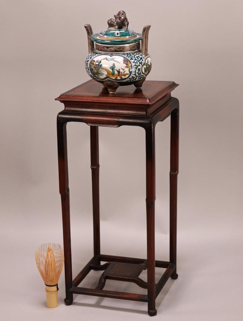 BK432　時代唐木　玉杢　高卓　花台　香炉台　飾台　盆栽台　高さ約40㎝