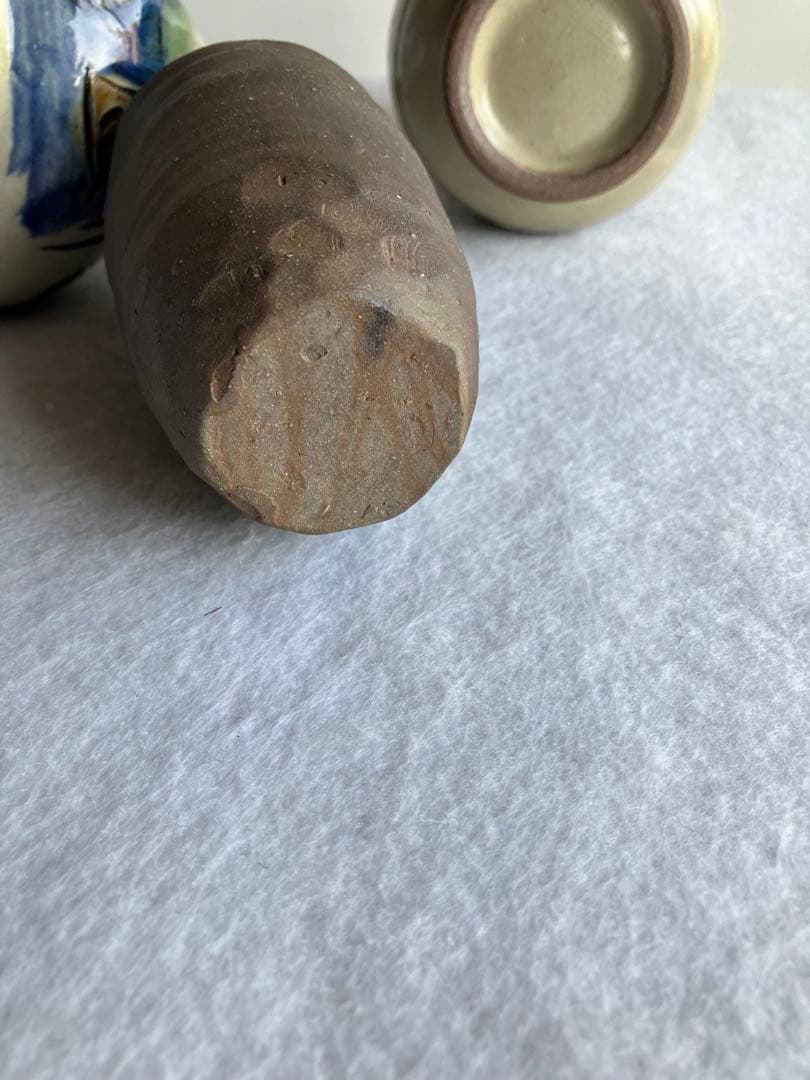 壺屋やちむん４個　カラカラ　渡名喜瓶　ぐい呑み　ウニヌティ　民芸酒器　沖縄