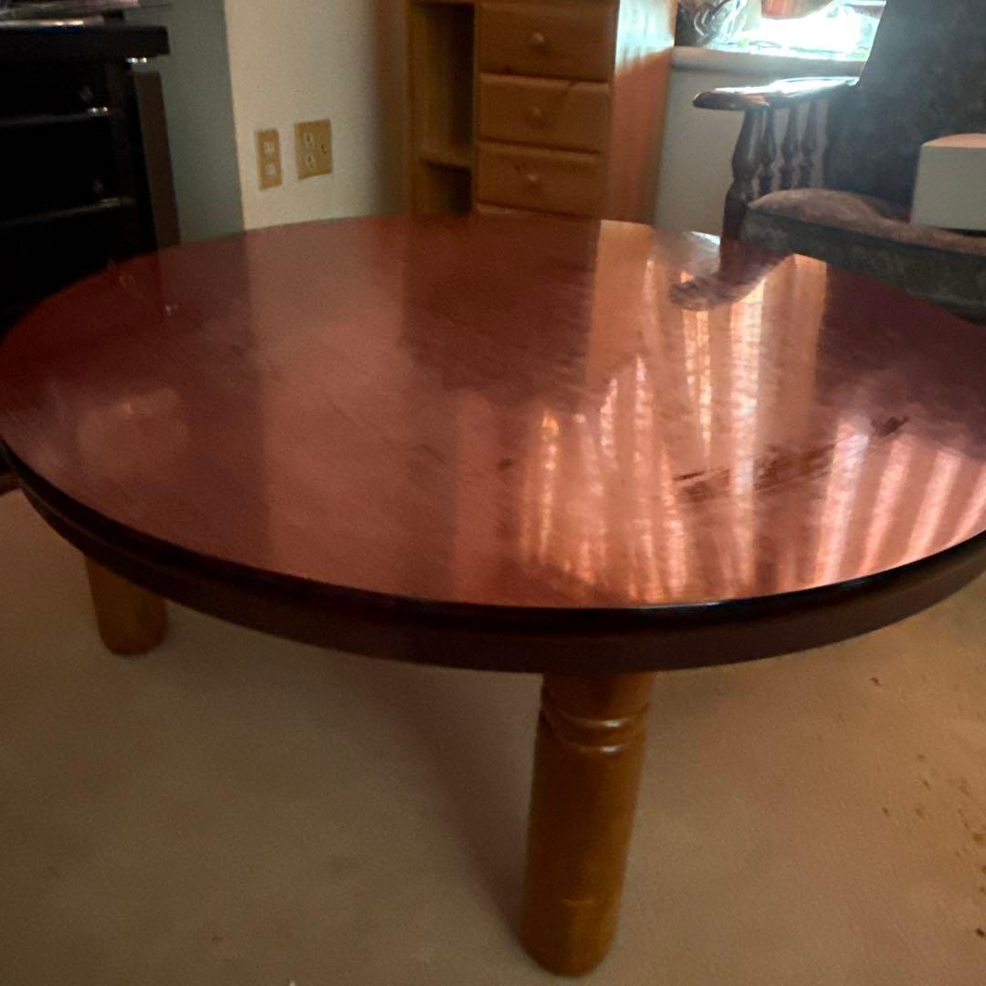 円形木製テーブル 光沢仕上げ 直径90cm