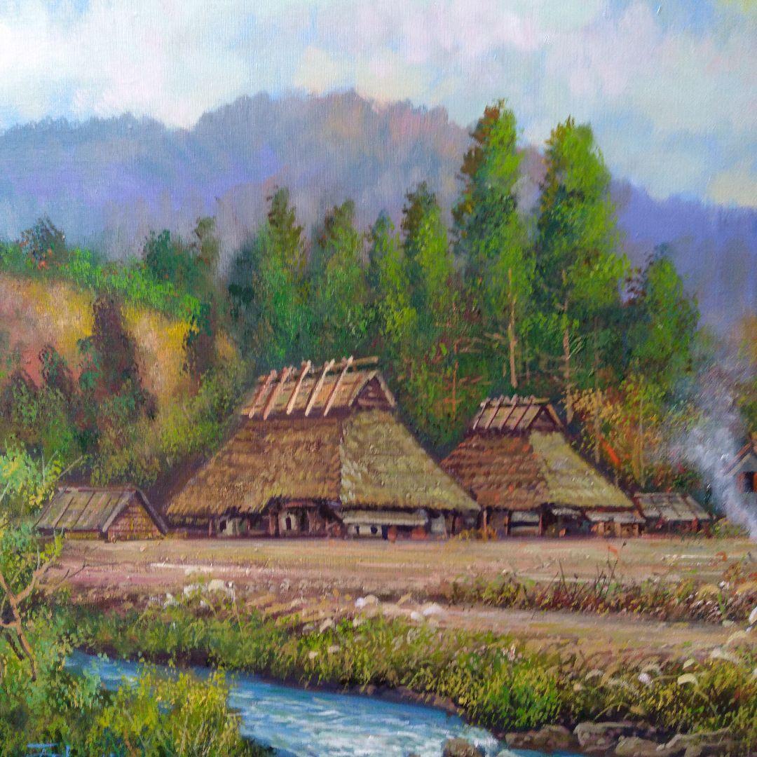 肉質油絵　横　F12　晩秋民家　竹内敏彦　額装仕上げ品