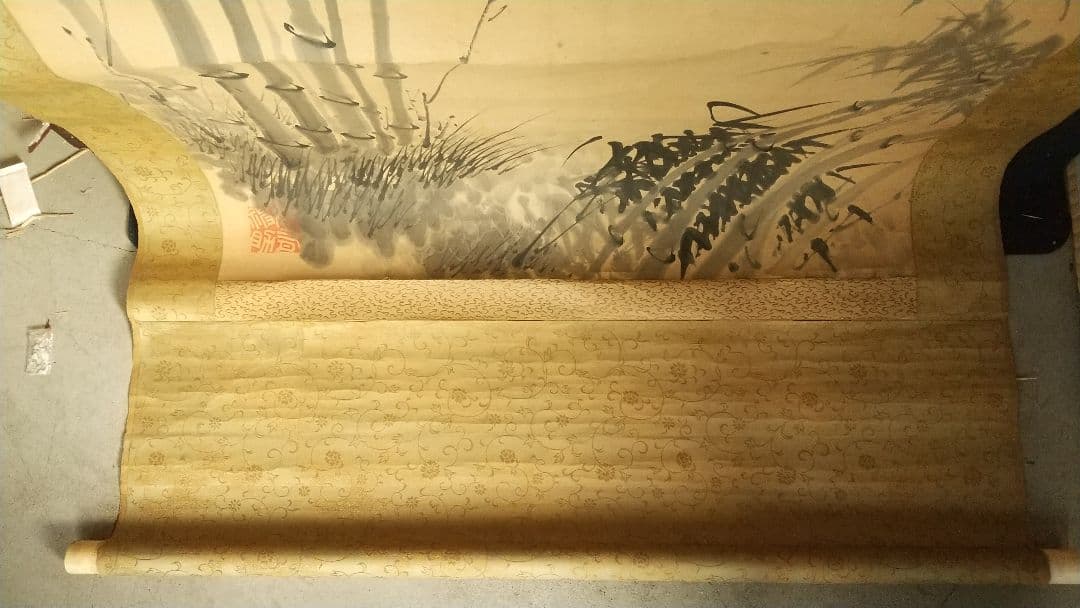 南画家 滝和亭 墨竹図 紙本掛軸 しみあり 傷みあり