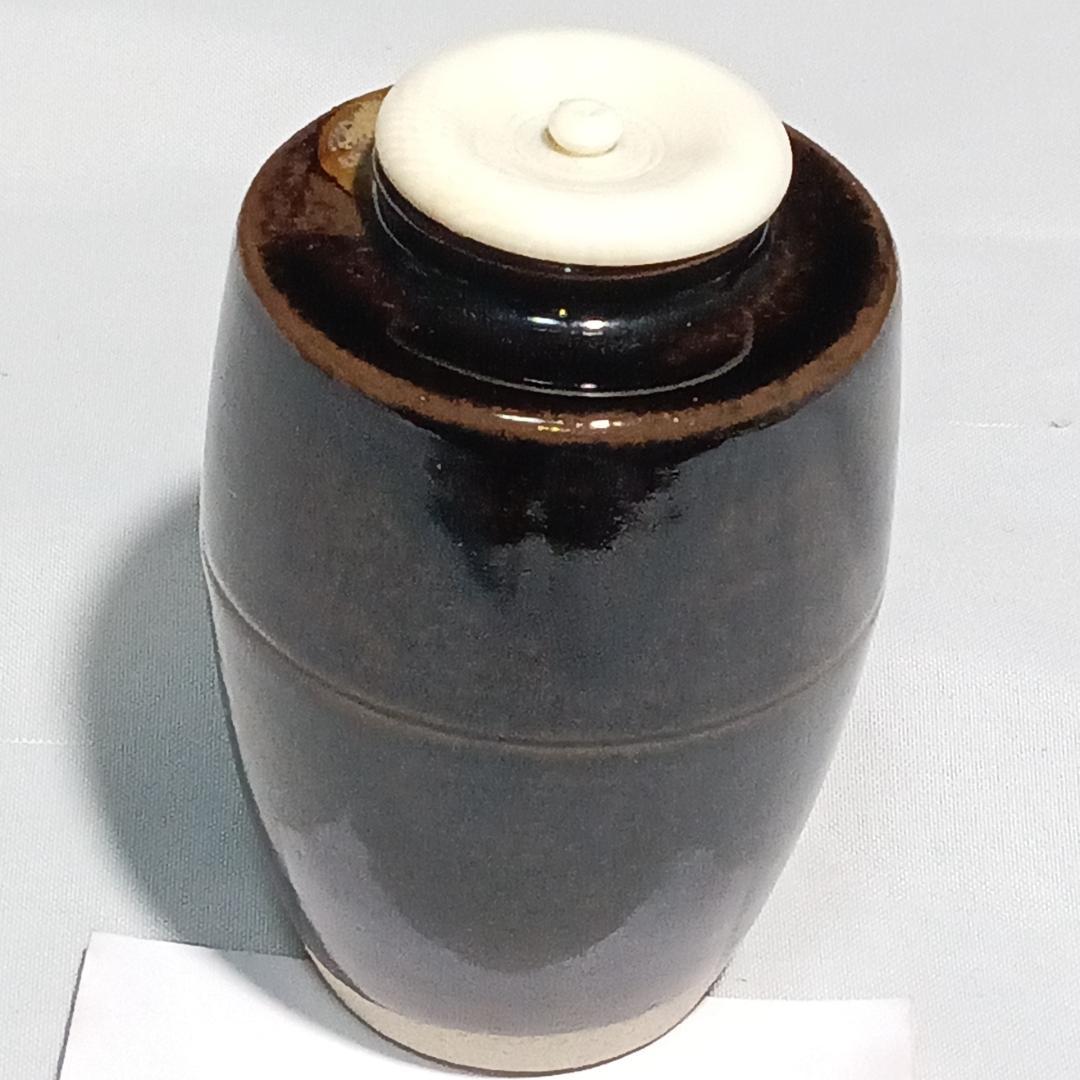 茶道具　遠州七窯　膳所焼　岩崎新定作　膳所肩衝茶入　丸龍金襴仕覆付　美品！！