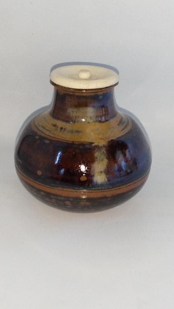 高取焼 登古窯 笹山登古 高取茶入 仕覆 三雲屋緞子 共箱 栞 茶入 美品