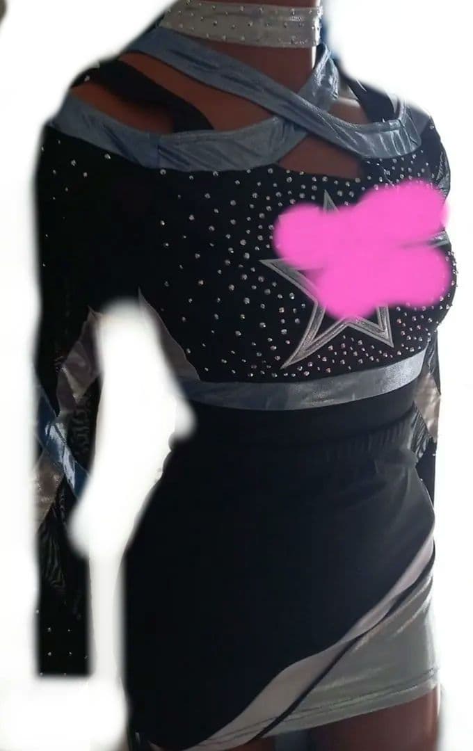 チアダンス衣装 スパンコール付き 黒と青