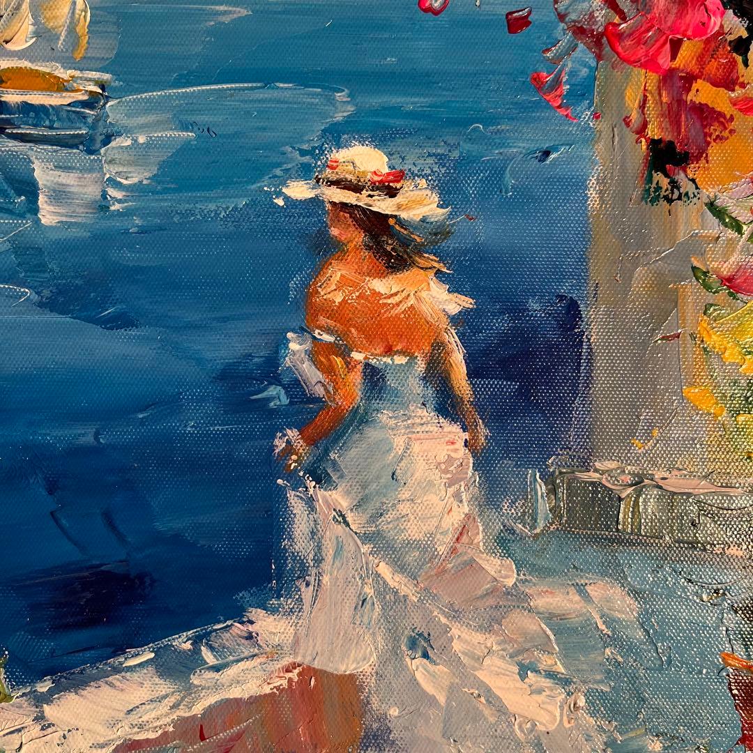 手書き油絵 窓辺の風景 額付 絵画 インテリア 油彩画