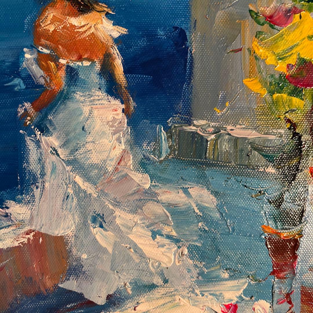 手書き油絵 窓辺の風景 額付 絵画 インテリア 油彩画