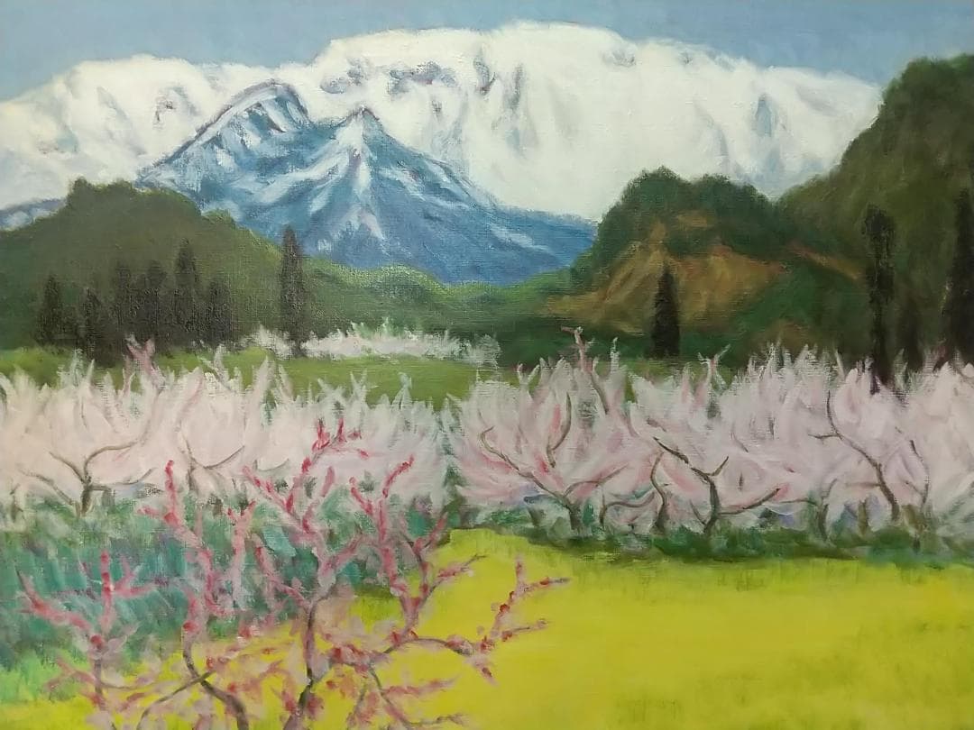 油絵 F15「早春」1984 油彩画 絵画